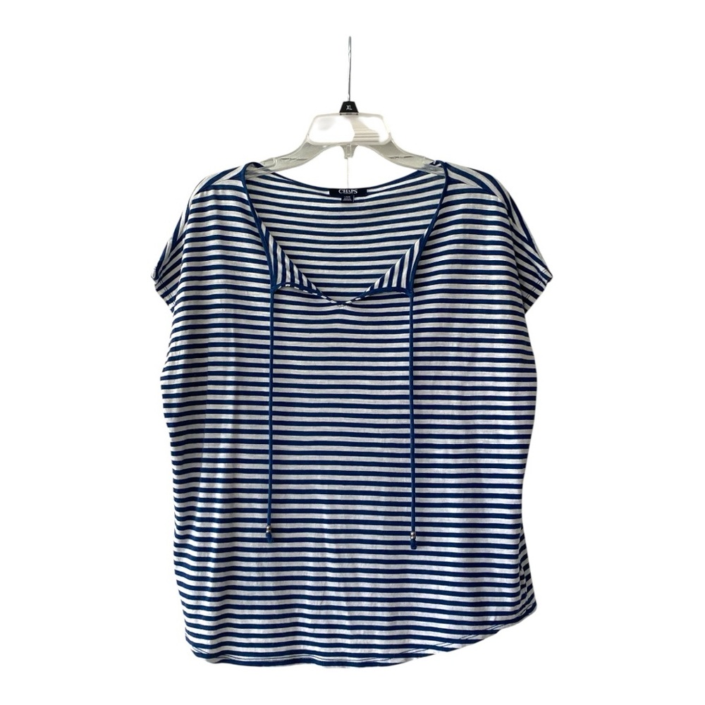 Chaps/Chaps Denim Women's Top Navy & White Key Hole Tie Front Size Large